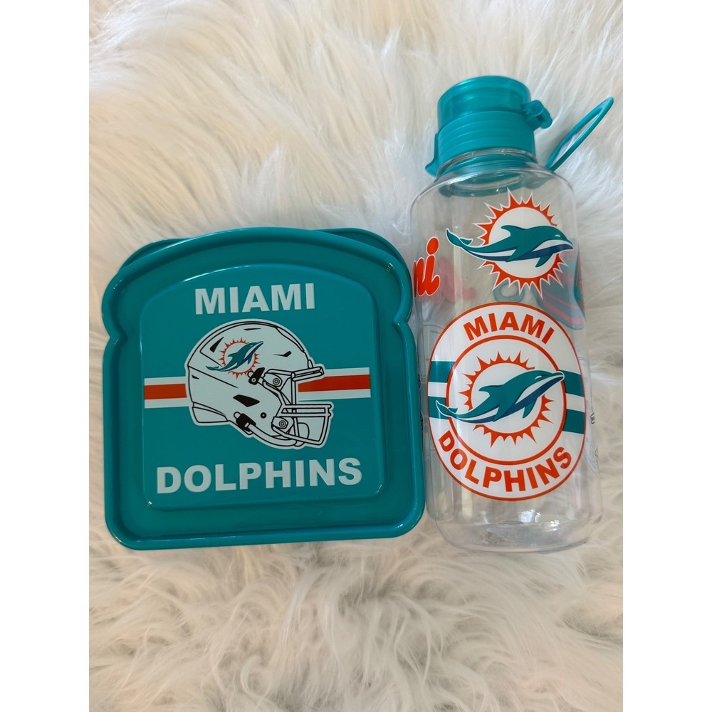 NFL Miami Dolphins Sandwich Container and Water Bottle Set Aqua Teal New